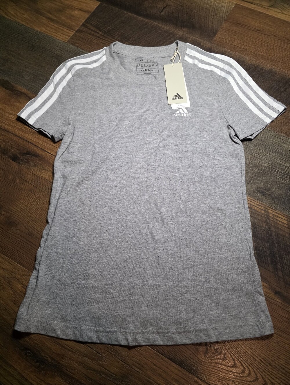 adidas Heather Gray Crew Tee with White 3-Stripes